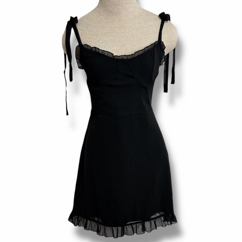Ruffle Trim Mini Dress Women's Size XL Black Chiffon Goth Dark Y2K Gothic